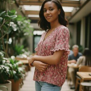 Cece Short Sleeve Pink Blouse